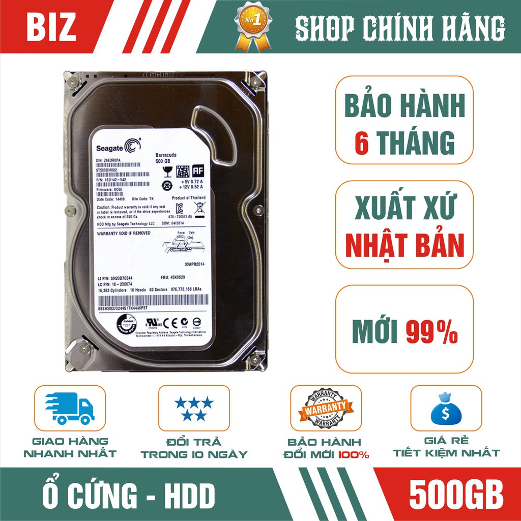 Ổ cứng HDD 500GB Seagate - Bảo hành 6 tháng 1 đổi 1 - Hàng nhập khẩu từ Nhật Bản, Hàn Quốc - Mới 99%