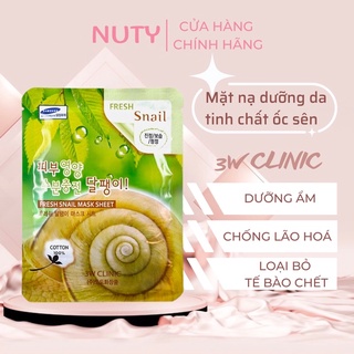 Mặt nạ giấy dưỡng da 3W Clinic Hàn Quốc chiết xuất từ tinh chất ốc sên giúp trắng da dưỡng ẩm và mềm mịn da 23ml