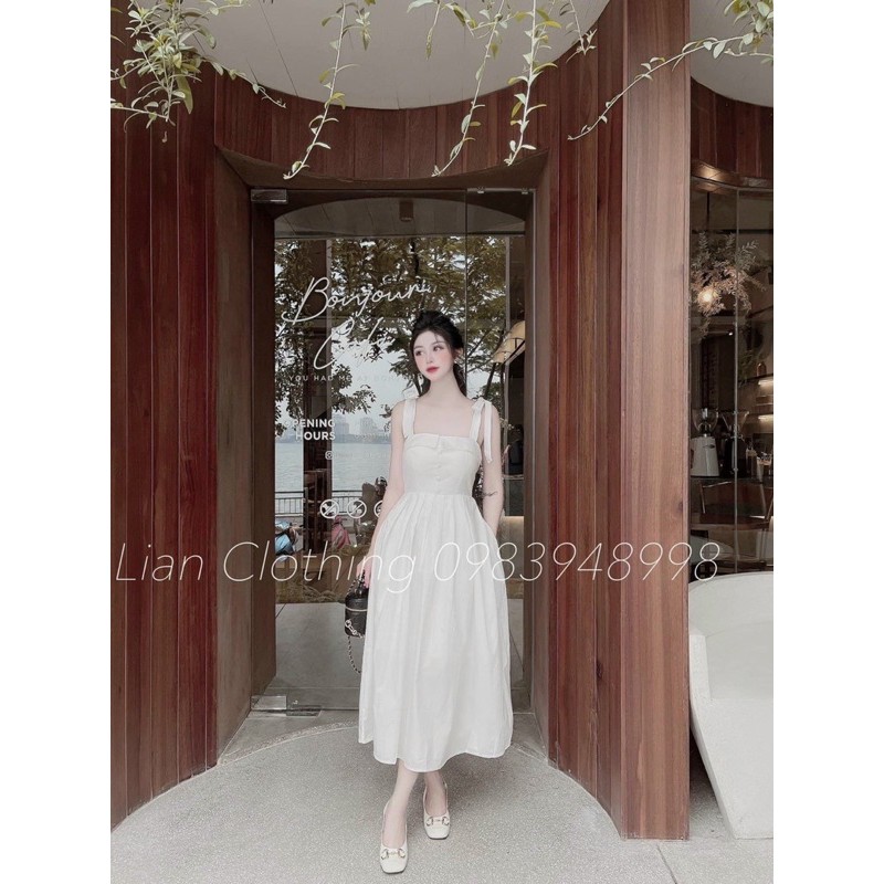 VÁY 2 DÂY THẮT NƠ VAI KHUY BỌC | BigBuy360 - bigbuy360.vn