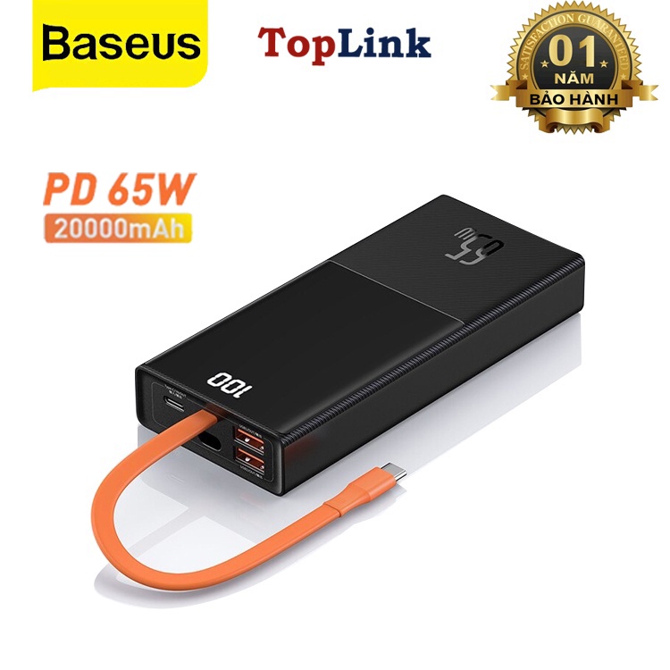 Pin Sạc Dự Phòng 20000mAh Công Suất Cao 65w Baseus Kèm Dây Sạc Nhanh Type C Cho Macbook , Laptop , Điện Thoại - TopLink