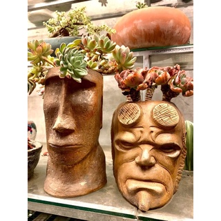 Chậu Moai đất nung, gốm đất nung, chậu sen đá, gốm chăm, gốm bàu trúc.s