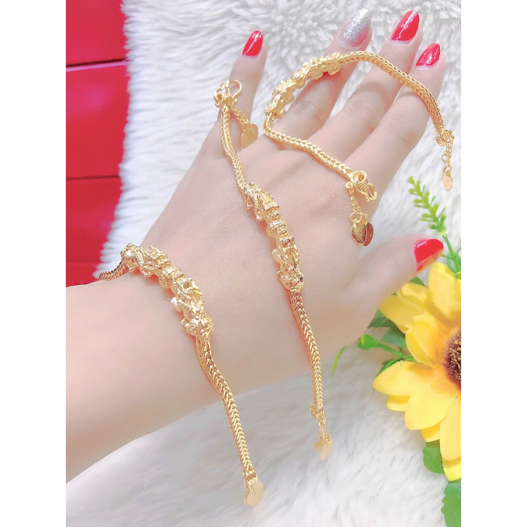 Lắc Tay Nữ ( Free Size ) Mạ Vàng 18K Tỳ Hưu Ngậm Châu Mẫu 0703010 - Bền Màu - Ảnh Shop Tự Chụp