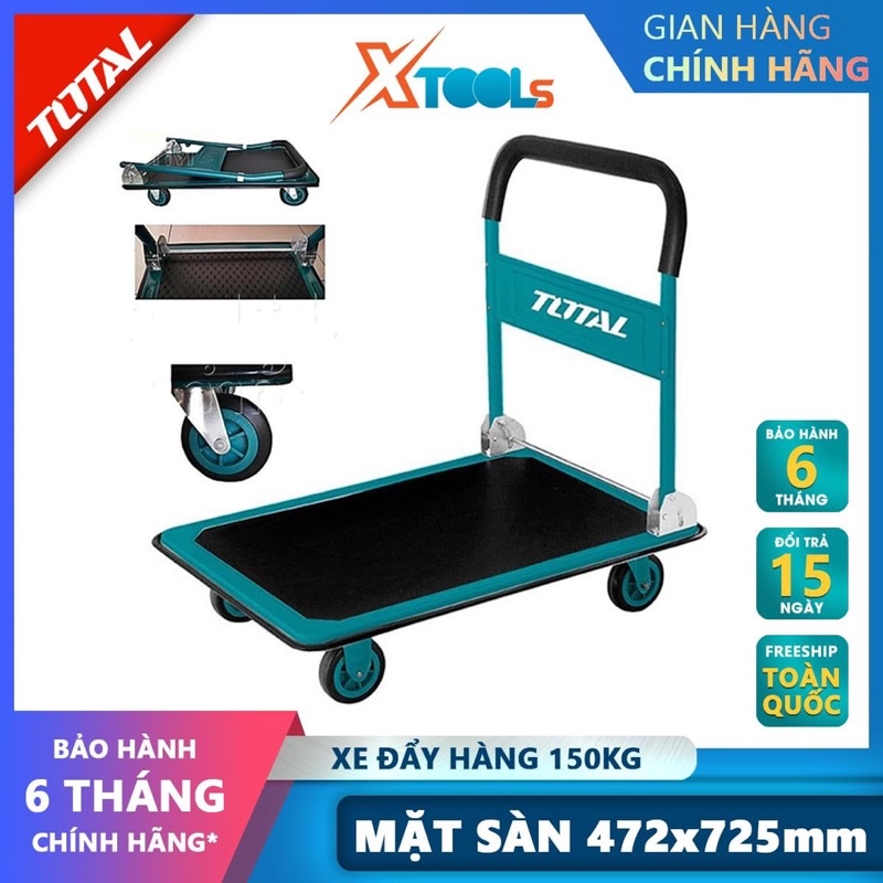 Xe đẩy hàng gấp gọn TOTAL tải trọng 150kg và 300kg, xe đẩy sàn 100% bằng thép, tay cầm gấp gọn, có miếng chống trơn