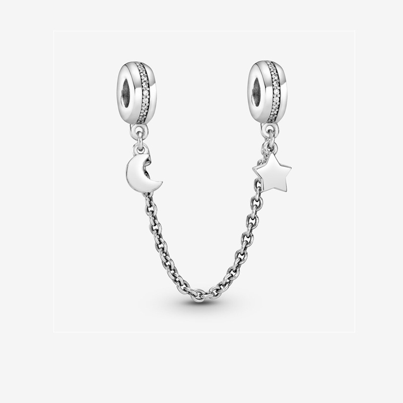 Charm Pandora Half Moon and Star Safety Chain Charm 1130