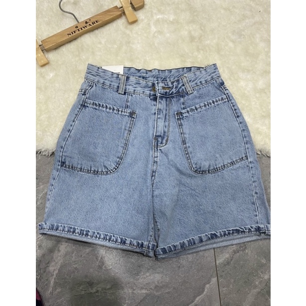 Quần short bò nữ cạp cao ghen bung túi vuông(Hàng có sẵn)_003