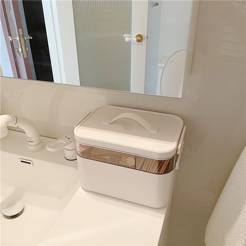 Hộp Đựng Đồ Lưu trữ nhiều ngăn 2 tầng có tay cầm Tiện dụng