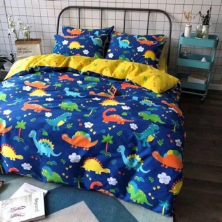 Set chăn ga gối cotton poly khủng long