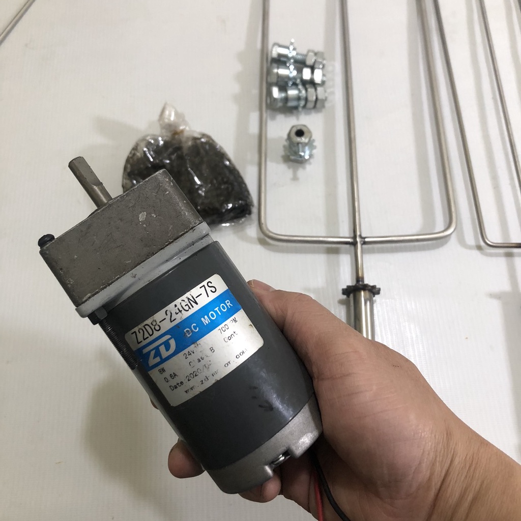 Mô tơ giảm tốc 12v, 24v + bộ chế máy nướng tự động 4 xiên