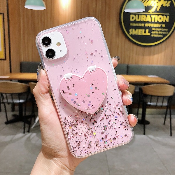 Ốp Điện Thoại Đính Kim Tuyến Có Gương Trái Tim Cho IPhone 11 12 Pro Max X XR XS Max 6 7 8 Plus SE 2020