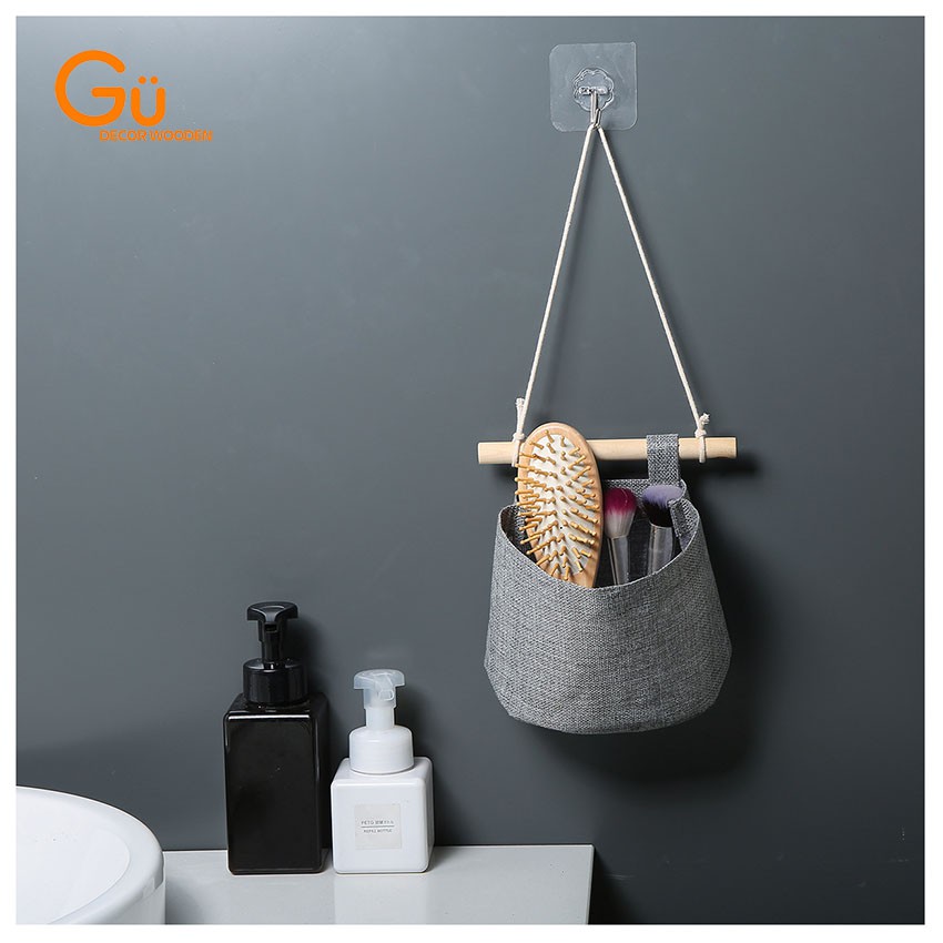 Túi giỏ vải đựng đồ treo tường, đựng đồ cá nhân vintage có chia ngăn decor trang trí nhà cửa - GU DECOR WOODEN