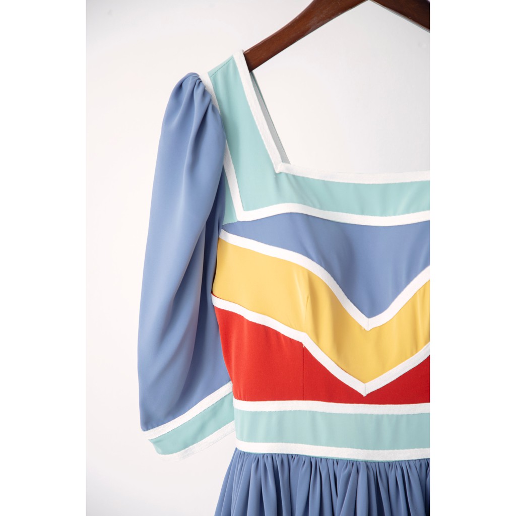 SÒ VINTAGE - MARIA Đầm xòe cổ vuông phối nhiều màu | BigBuy360 - bigbuy360.vn