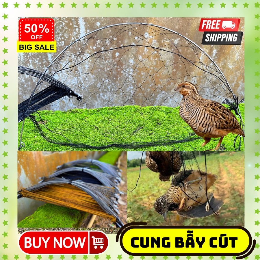 Bộ 10 cung bẫy cút, mắt lưới 5p sợi nhuyễn siêu tàng hình, khung thép ac độ bền cao siêu nhạy