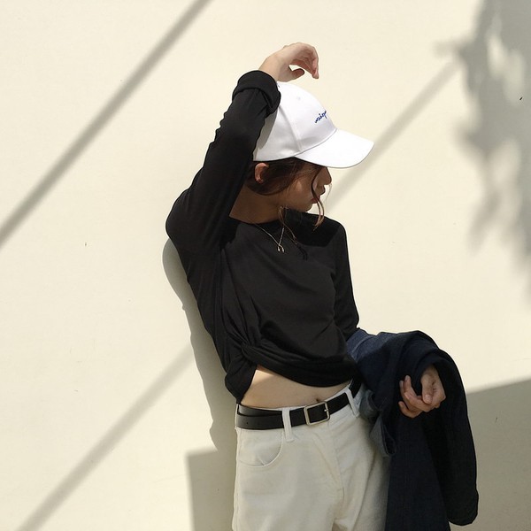 Áo Thun Lửng Tay Dài Ôm Dáng Thời Trang Cho Nữ