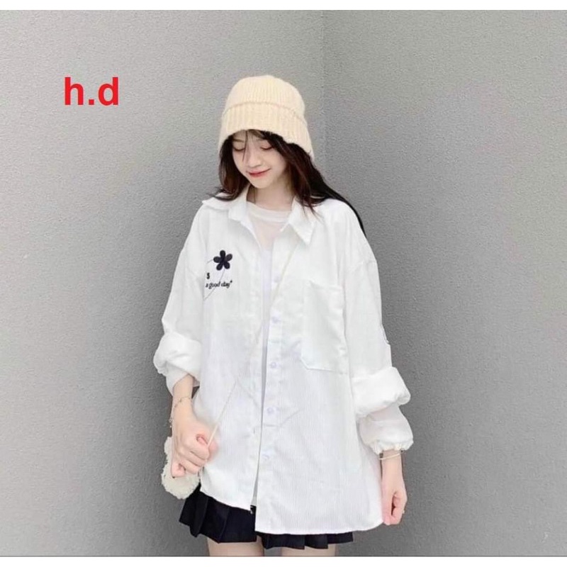 Áo sơ mi cỏ năm lá tay mặt cười HD12