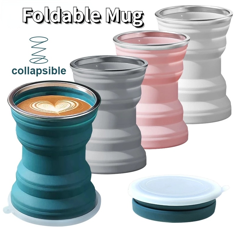 Cốc Uống Nước Bằng Silicone Chịu Nhiệt Có Thể Gấp Gọn Kèm Nắp Tiện Dụng Mang Theo Du Lịch Cắm Trại