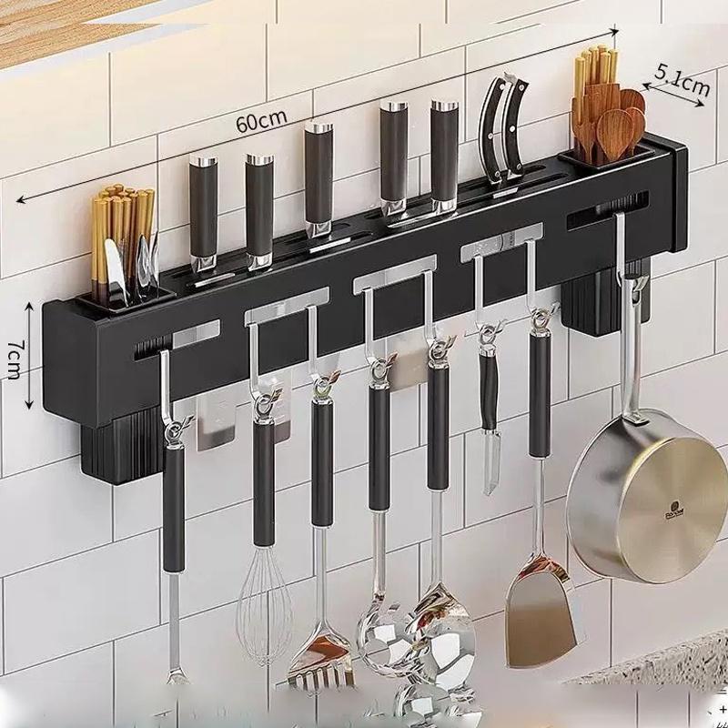 Giá treo dao kéo INOX Để Đồ Nhà Bếp Đa Năng Có ống Đựng Đũa và móc treo Muôi Thìa Bằng Thép Không Rỉ.