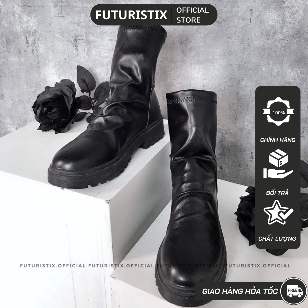 Giày bốt da Cổ Ngắn Nhăn Nhăn, boot nữ da mềm cao cấp Futuristix - G064