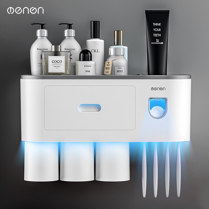 Bộ Nhả Kem Đánh Răng Tự Động, Hộp Đựng Bàn Chải Đánh Răng Phòng Tắm Oenon Tặng Kèm Miếng Dán
