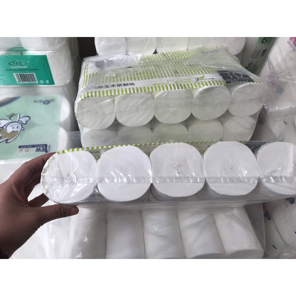 Giấy vệ sinh không lõi hàng nội địa Trung, bịch 10 cuộn hàng loại 1 trắng dai mềm