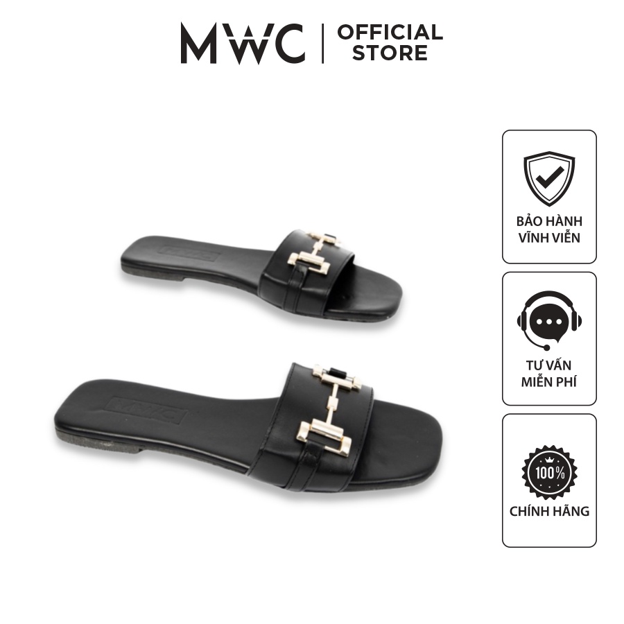 Dép MWC 3466 - Dép Nữ Đế Bệt Quai Ngang Đính Khóa Cách Điệu