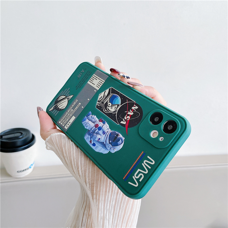 Soft TPU Silicone Square Back Cover iPhone 6 6S 7 8 Plus X XS MAX XR USA Fashion Brand Astronaut NASA Phone Case iPhone 12 Pro Max 12 Mini