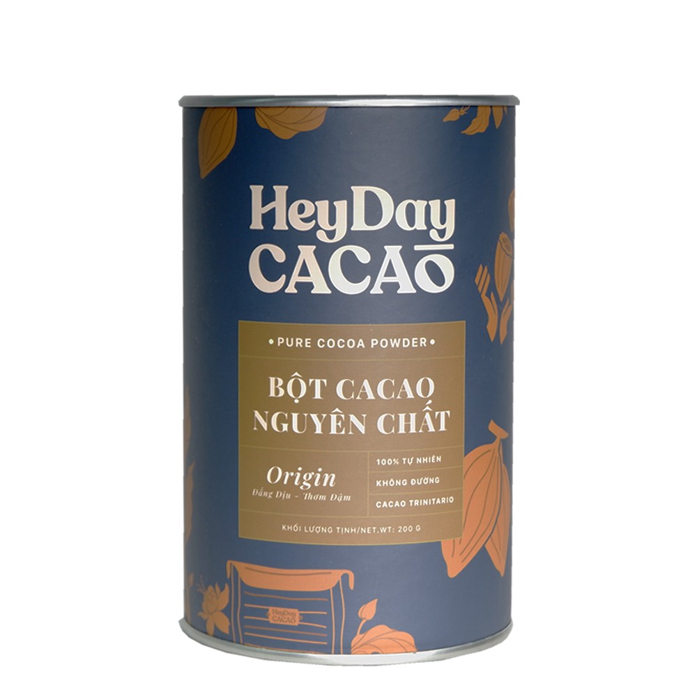 Bột cacao nguyên chất 100% Heyday Cacao - Lon Giấy Cao Cấp 200g - 24% Bơ Cacao Tự Nhiên, Chứng Nhận UTZ