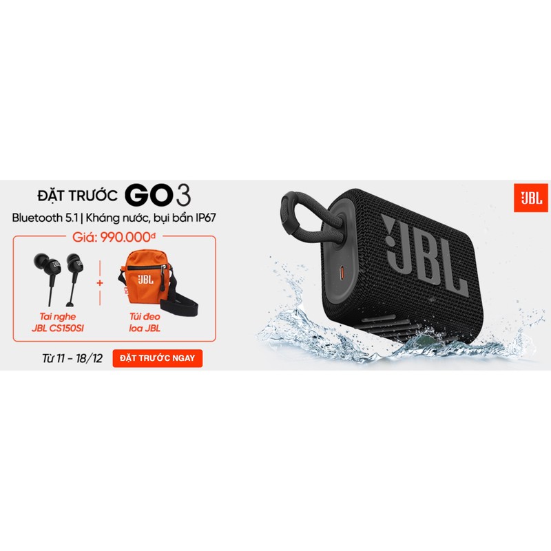 Loa bluetooth JBL Go 3 - Tặng kèm túi đeo - Tai nghe JbL C150