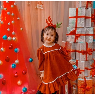 Váy bé gái nhung viền ren ROLIA chất nhung mịn mềm cho bé gái V04