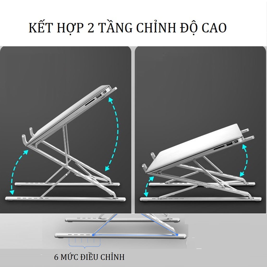 Giá đỡ laptop nhôm thiết kế thông minh 2 tầng điều chỉnh độ cao, gấp gọn ,nâng tản nhiệt laptop N8 -DC4390