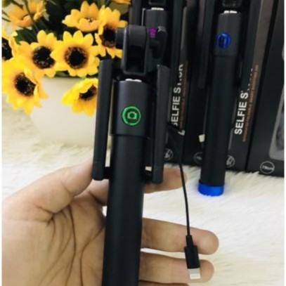 GẬY TỰ SƯỚNG SELFIE STICK ĐEN CHUYÊN CHO IP CẮM JACK CẮM LIGHTNING