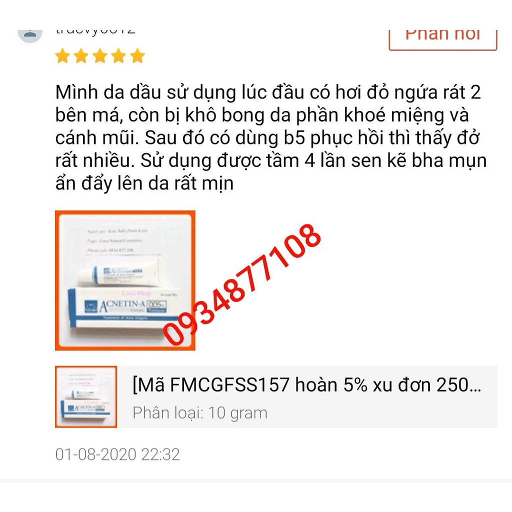 [Sẵn] Kem làm giảm mụn ẩn chống lão hoá da tretinoin, Acnetin A Thái