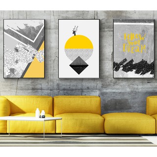 Bộ 3 tranh canvas treo tường tông vàng nghệ thuật TTC163- 30 x 45 cm x 3 tranh