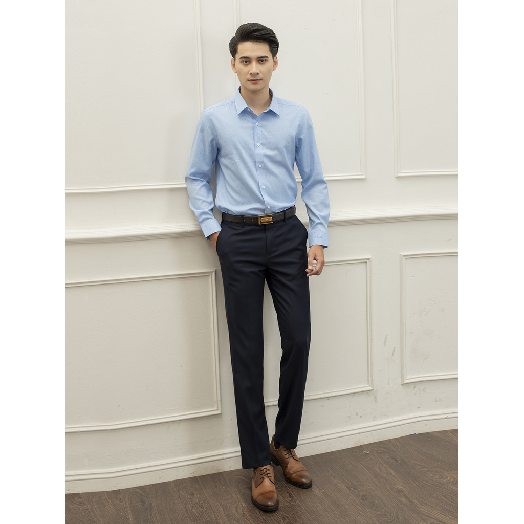 Áo Sơ Mi Nam Dài Tay ARISTINO ALS26109 Somi Công Sở Cao Cấp Màu Xanh Sược Trắng In Họa Tiết Vải Sợi Tre Dáng Ôm Không Tú