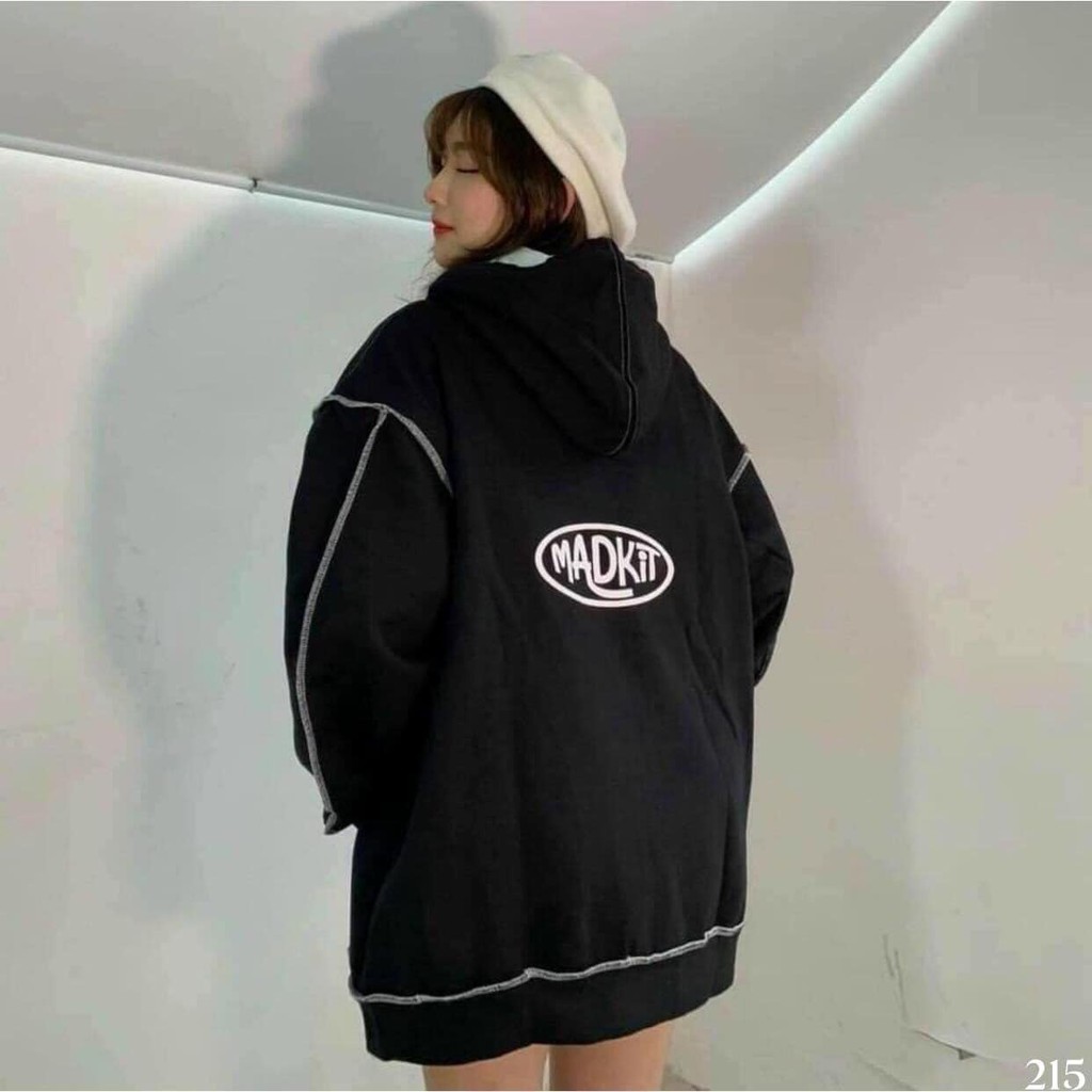 Áo khoác hoodie nỉ bông Madkit unisex Cheapy có mũ khóa kép zip form rộng đen trắng nam nữ hàn quốc thu đông local brand