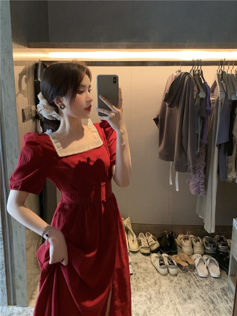 Đầm dài cổ vuông kiểu Pháp thời trang mùa hè 2021 retro cho nữ | BigBuy360 - bigbuy360.vn