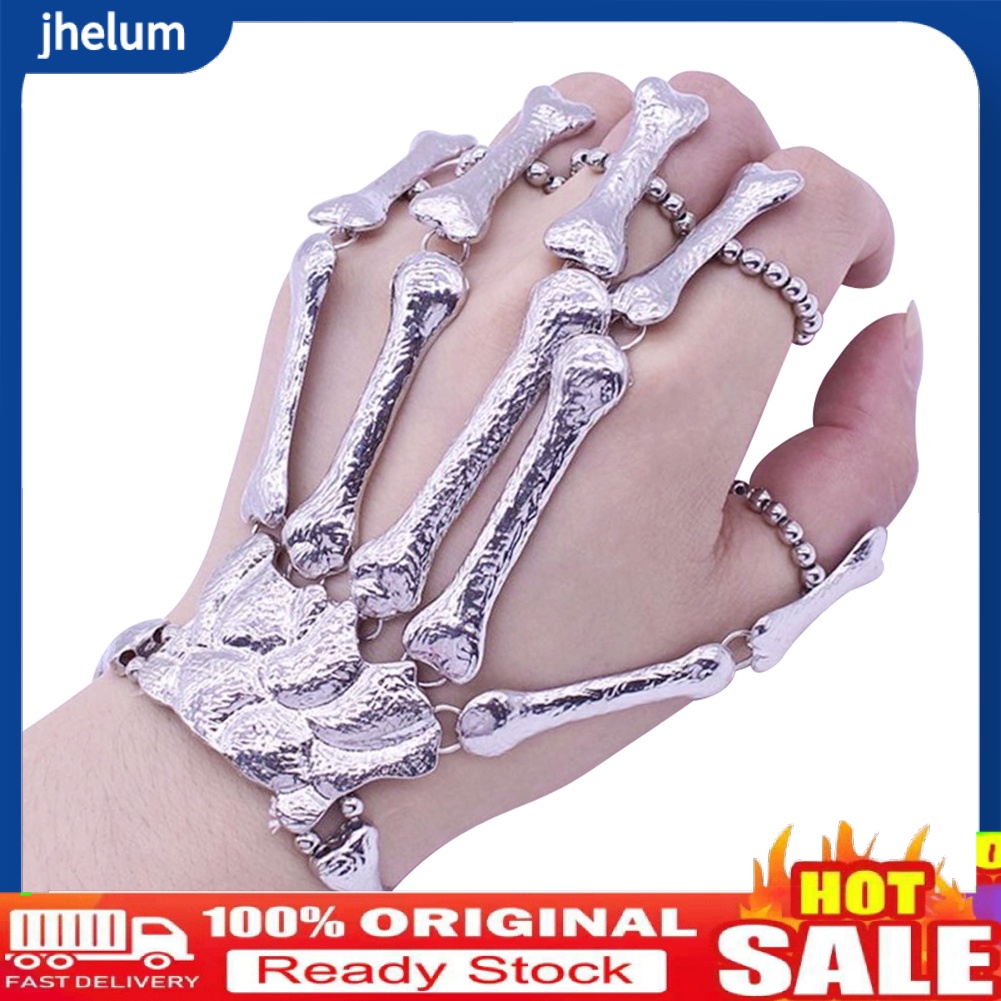 Vòng Tay Kèm Nhẫn Hình Xương Bàn Tay Phong Cách Gothic Cá Tính