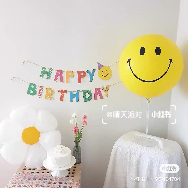 Bong Bóng Mặt Cười Happy Birthday Hoa Cúc Size Khổng Lồ Trang Trí Sinh Nhật - Yori Party