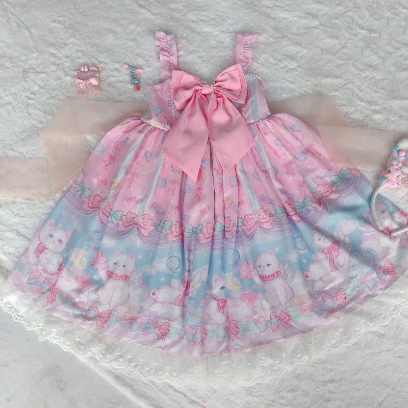 [Order] Váy đầm 2 dây Công chúa Lolita màu pastel hồng - xanh loại đẹp.