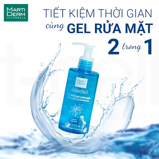 Gel rửa mặt, tẩy trang 2 trong 1 - Martiderm Essentials Micellar Cleansing Gel 200ml