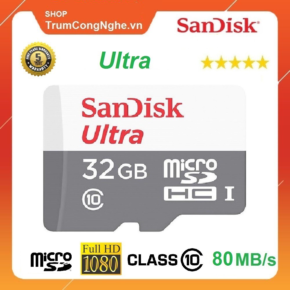 [BH 05 năm] Thẻ nhớ MicroSD Sandisk Ultra 80mb/s 32GB Class10 giá rẻ