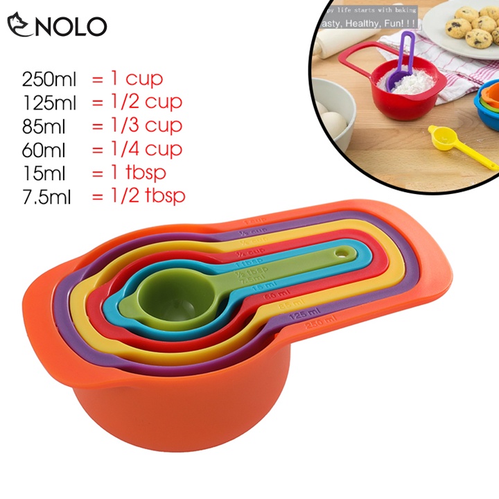 Set 6 Muỗng Ca Đong Định Lượng Gia Vị Bột Ngũ Cốc Cafe Nhiều Màu Chuyên Dụng Cho Nhà Bếp Chất Liệu Nhựa PP