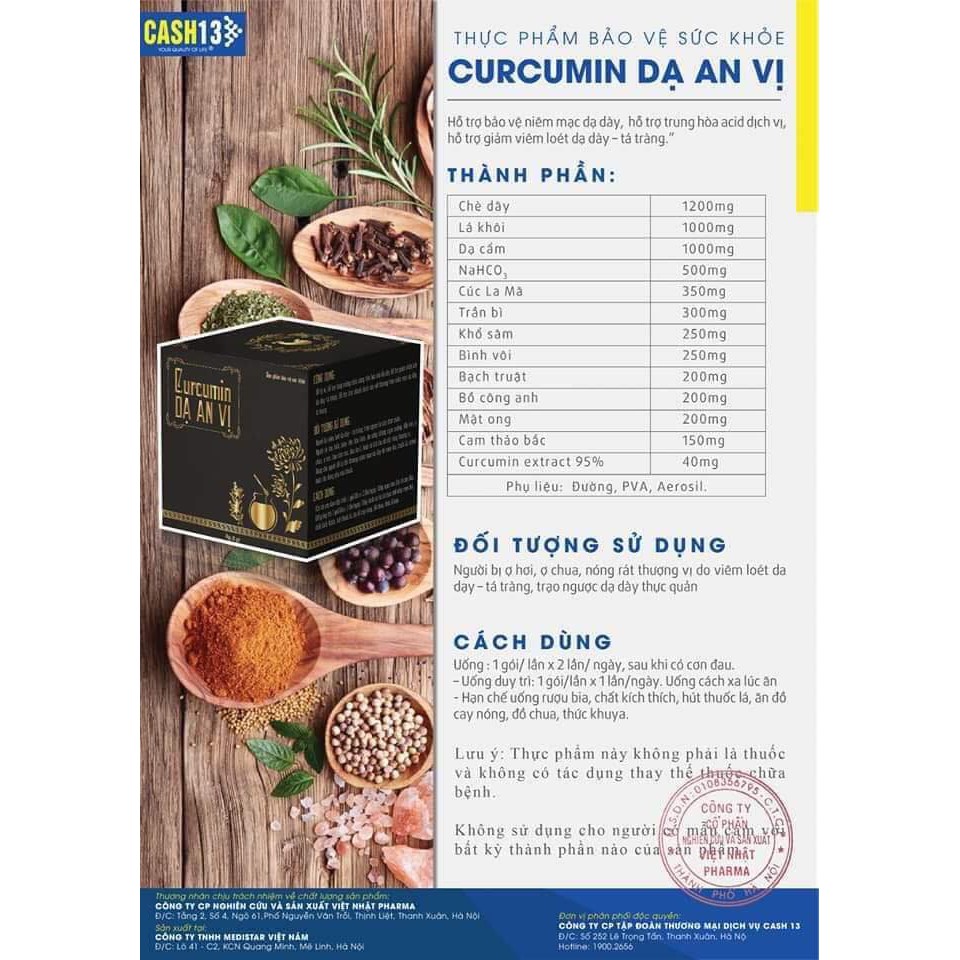 CURCUMIN DẠ AN VỊ Giúp Giảm Viêm Loét Dạ Dày Tá Tràng