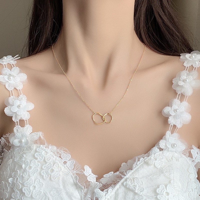 Dây chuyền/ vòng cổ hợp kim 2 vòng tròn cách điệu phong cách Hàn Quốc