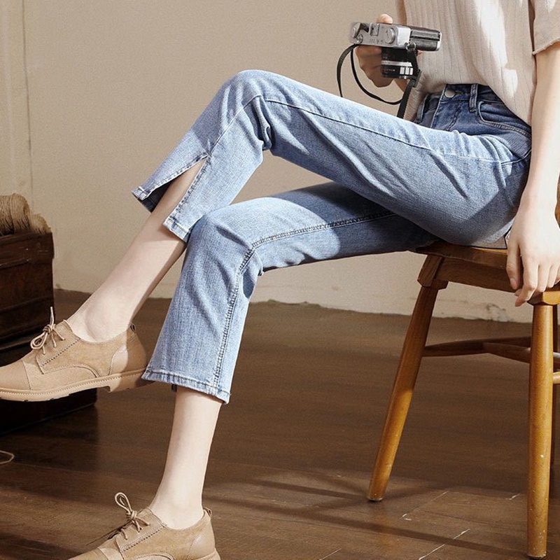 Quần jean lửng IELGY lưng cao dáng ôm màu đen tùy chọn màu dành cho nữ