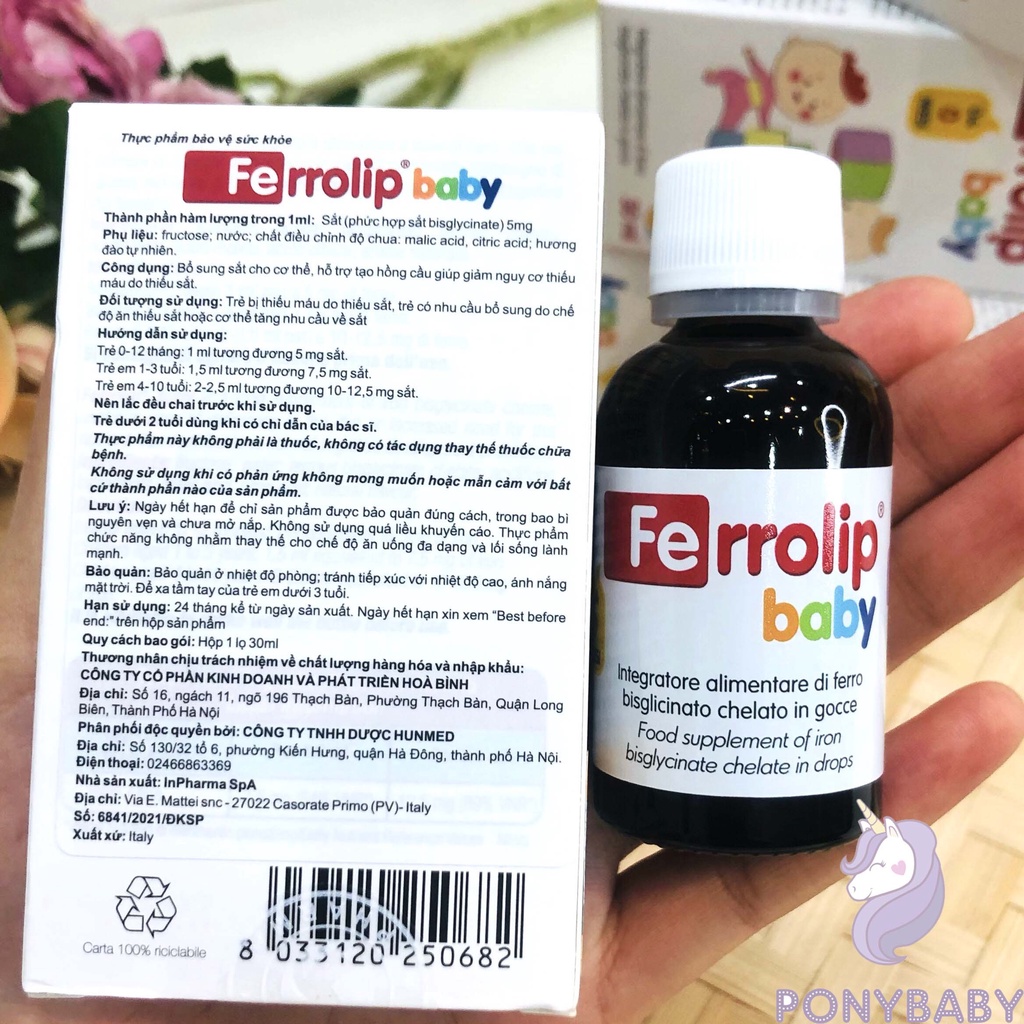 Sắt Ferrolip Baby, sắt hữu cơ cho bé dạng nhỏ giọt vị đào thơm ngon lọ 30 ml
