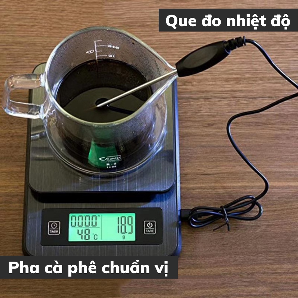 Cân tiểu ly điện tử pha chế cà phê nguyên chất độ chính xác cao có que đo nhiệt độ định lượng 1g-2kg cân điện tử