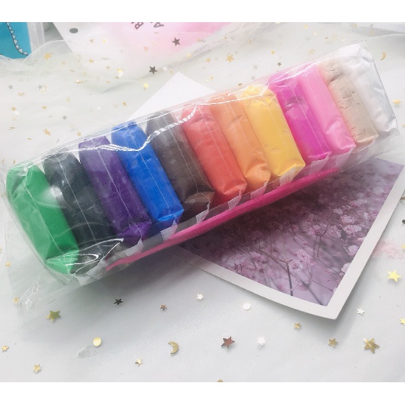 Đất nặn / đất sét nhẹ tự khô an toàn Lốc 12 màu cao cấp Softclay nặn hình, làm Butter slime &amp; bộ cây tạo hình