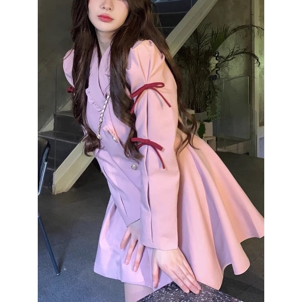 Đầm vest hồng baby mix nơ cực xinh