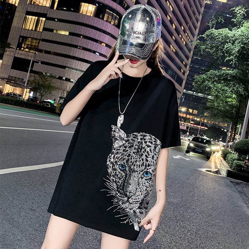 Áo phông nữ đính đá hổ mắt xanh nam nữ fom rộng cao cấp [XEM CLIP Ạ | BigBuy360 - bigbuy360.vn