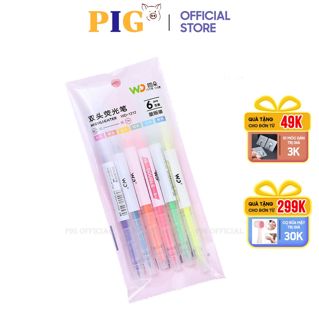 Set 6 bút highlight pastel dạ quang ghi nhớ nhiều màu cute